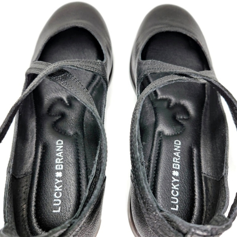 Lucky Brand Necia Black Leather Criss-Cross Mary-Jane Straps Round-Toe Flats - Picture 9 of 12